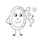 Happy solid bar of soap with bubbles. Cute character. Concept of washing hands, disinfection, prevention within pandemic and