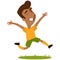 Happy south american cartoon footballer jumping joyfully