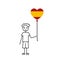 happy spanish boy, love Spain sketch, male character with a heart shaped balloon, black line vector illustration, chico