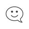 Happy speech bubble emoticon. Satisfied speech bubble cartoon.