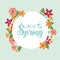 Happy spring round lettering flowers border decoration