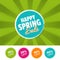 Happy Spring Sale color banner and 10%, 20%, 30% & 40% Off Marks. Vector illustration.