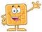 Happy Square Waffle Cartoon Mascot Character Waving.