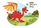 Happy St David`s Day on March 1 Illustration with Welsh Dragons and Yellow Daffodils for Landing Page in Flat Cartoon Hand Drawn