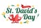 Happy St David`s Day on March 1 Illustration with Welsh Dragons and Yellow Daffodils for Landing Page in Flat Cartoon Hand Drawn