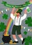 Happy St. Patrick Day Poster. Man drinks beverage and has fun.