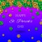 Happy St. Patrick's Day. Banner with gold and green coins. Coins with clover and inscription. Blue-pink gradient. Banner