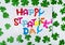 Happy St. Patrick& x27;s Day card with shiny clovers