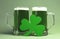 Happy St Patrick\'s Day celebrations with two large glass steins of green beer