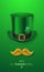 Happy St. Patrick`s Day design with retro hat and moustache.