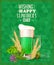 Happy St. Patrick\'s day. St. Patrick\'s day poster with beer mug on green background.