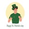 Happy St. Patrick's day. Young smiling Irish man celebrating and gesturing. Vector flat illustration isolated on