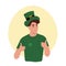 Happy St. Patrick's day. Young smiling Irish man celebrating and gesturing. Vector flat illustration isolated on