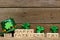 Happy St Patricks Day blocks with shamrocks and leprechaun hat