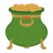 happy st patricks day green cauldron with coins icon flat vector