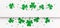 Happy St. Patricks Day minimal background. Green glitter shamrocks border, banner format