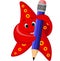 Happy starfish carrying pencil