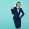 Happy Stewardess Is Showing Victory Hand Sign