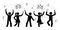 Happy stick figures celebrating New Year night icon. Men and women firework, serpentine, sparkler pictogram.