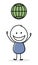 Happy stickman with globe - internet web symbol. Vector