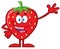 Happy Strawberry Fruit Cartoon Mascot Character Waving For Greeting