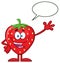 Happy Strawberry Fruit Cartoon Mascot Character Waving For Greeting With Speech Bubble