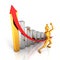 Happy success golden 3d man with growing business graph and arrow