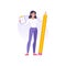 Happy successful woman holding clipboard to do list with completed tasks checkmark and pencil
