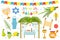 Happy Sukkot icon set, flat, cartoon style.