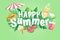 Happy summer background in flat cartoon design. Vector illustration