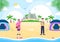 Happy Summer Camp in the Beach for Expedition, Travel, Explore and Outdoor Recreation. Landscape Background Illustration