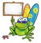 Happy summer frog with signboard