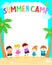 Happy summer kids camp vector poster illustration