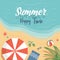 Happy summer time vector flat poster design with text space. Enjoy weekend, perfect vacation poster concept.