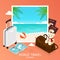 Happy summer, tropical beach. vacation travel plan. vector.