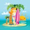 Happy Sunny Tropical Island Surfer Girl