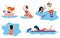 Happy swimming women banners or icons 
