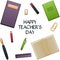 Happy Teacher`s day inscription and school supplies