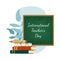 Happy Teacher\\\'s Day. School Supplies Sketchy background, composition. Books, pencil and flowers. Vector Illustration