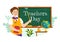 Happy Teacher\\\'s Day Vector Illustration with School Equipment Such as Blackboards, Pencils, Books and Others Background