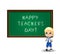 Happy teachers day greeting card clip art with cute cartoon school boy on white