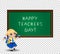 Happy teachers day greeting card clip art with cute cartoon schoolgirl isolated