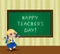 Happy teachers day greeting card with cute cartoon school girl in class room