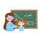 Happy teachers day, teacher and student girl blackboard with lesson maths