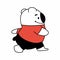 Happy teddy bear running.cute cartoon character in a red t-shirt and shorts. Panda bear is engaged in sports. For postcards, t-