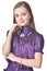 Happy teen girl in purple blouse posing
