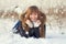 Happy teenage girl portrait in snowy winter