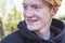 Happy teenager teen boy with dental braces. Funny expression.