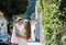 Happy tender couple in honeymoon in Positano, Amalfi coast, Italy