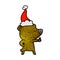 happy textured cartoon of a bear giving thumbs up wearing santa hat